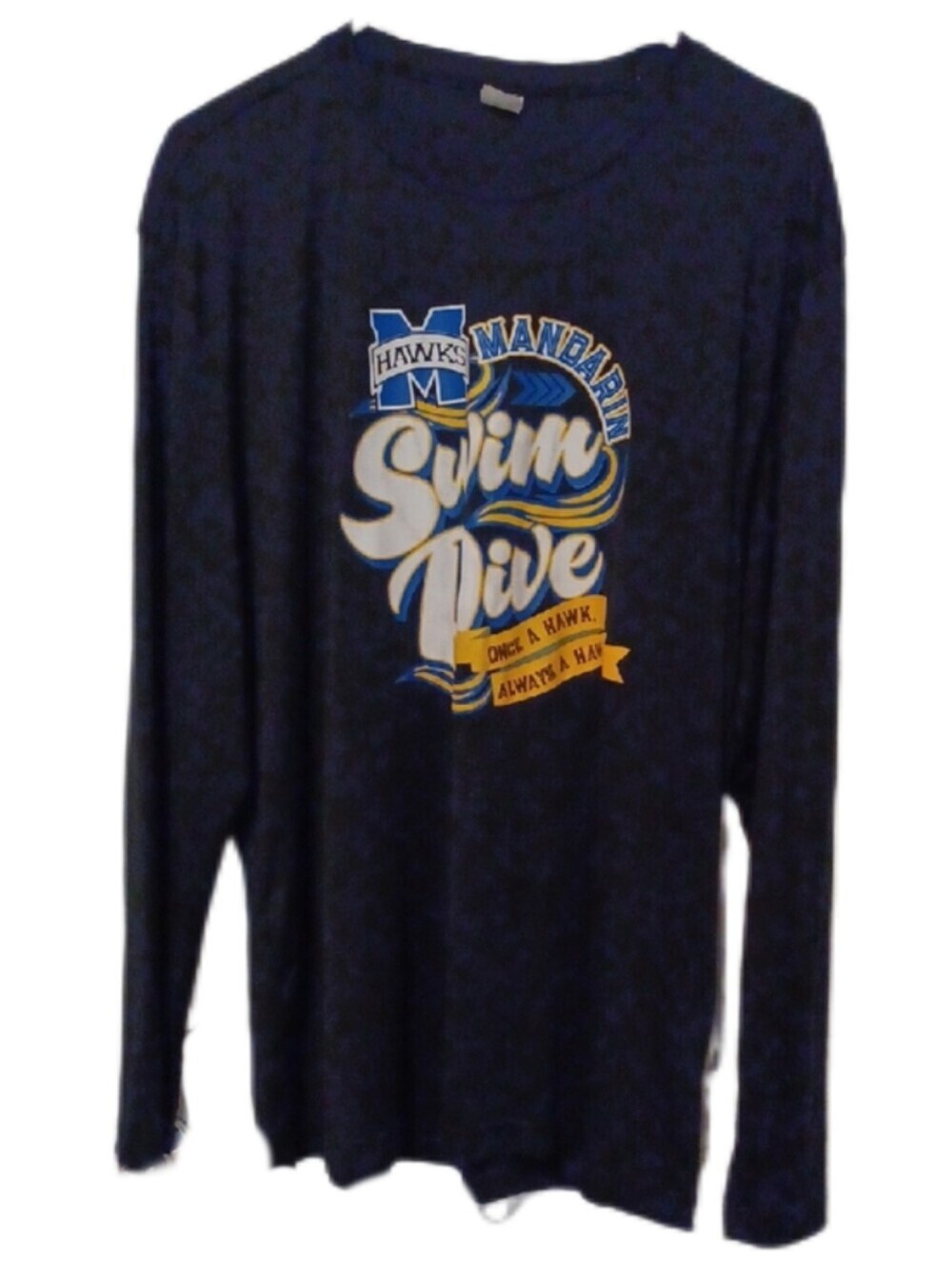 -- Sport-Tek Navy Blue Swim Dive Graphic Rash Guard with Yellow Accents Men's XL